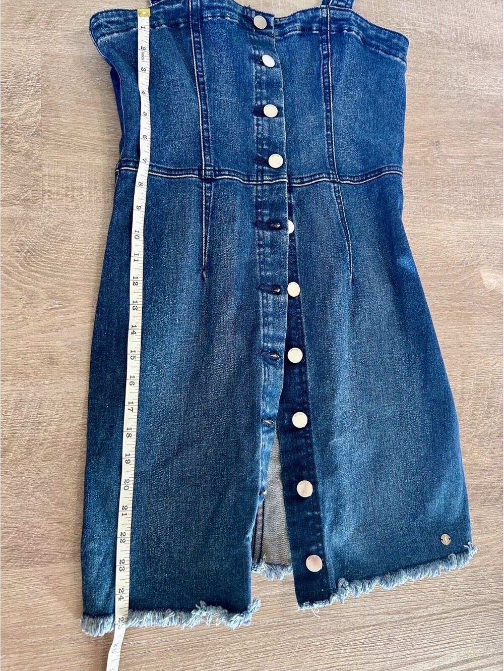 Volcom Denim Mini Dress Blue Button Front Raw Hem Sleeveless Medium Wash Size S - Picture 6 of 9